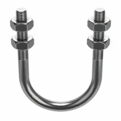 Stainless steel U-bolt for securing pipes, conduits, or tubing to structural supports. Fits 2 1/2 in pipe size with 1/2"-13 thread and 3 3/4 in inside height. Suitable for plumbing, HVAC, and process lines requiring corrosion resistance.