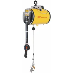 Hook-mounted air cable balancer with pendant control for lifting and positioning loads up to 200 lb. Features NPT air inlet and no trolley. Used in assembly and manufacturing lines to suspend tools or parts, reducing operator fatigue.