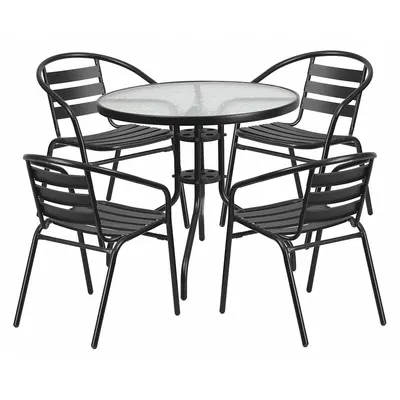 FLASH FURNITURE TLH-072RD-017CBK4-GG Round Patio Table Set with 4 Chairs - Round Patio Table Sets