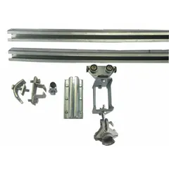 This track festoon kit is designed for use with round cable on a C-Rail track system. It includes intermediate cars and covers a 90 ft system length, requiring a minimum of 119 ft of cable or hose. Suitable for overhead applications such as cranes and hoists where cable management and smooth travel are needed.