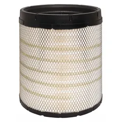 Round/oval engine air filter with radial seal and cellulose/paper media. Designed for use in New Holland farm equipment to protect engines from airborne contaminants. Suitable for agricultural applications.