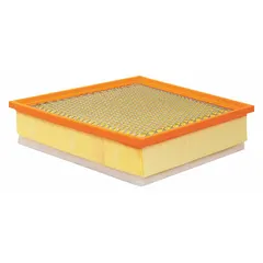 Rectangular panel engine air filter for buses, compatible with Chevrolet vehicles. Overall length 11 1/32 inches. Traps airborne contaminants to maintain clean airflow for engine combustion.