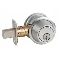 Cylindrical deadbolt with conventional-core cylinder and Everest 29 S123 keyway. Satin chromium-plated finish. Fits doors up to 1 7/8 in thick. Core included. ADA compliant. Not ligature-resistant. Suitable for commercial and institutional door security applications