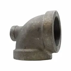 Threaded pipe tee with 3 in main run and 3/4 in branch outlet, all ends threaded. Class 125 cast iron construction rated for 175 psi at -20° to 150°F. Used in low-pressure water, air, and steam piping systems to branch a smaller line from a larger main.