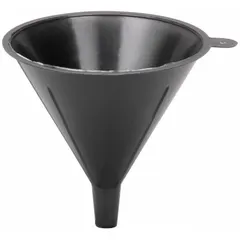 Polypropylene spout funnel with 4 fl oz fluid capacity, 3 1/8 in overall diameter, and 3 in overall height in black. Designed for controlled fluid transfer in maintenance, automotive, and workshop settings.