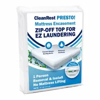 This mattress encasement is constructed from waterproof polyester with a polyester blend pad material. It measures 80 inches in length and 54 inches in width, designed to fully enclose mattresses for protection against spills and stains. Suitable for hospitality, healthcare, and institutional settings where mattress hygiene is required