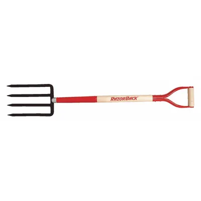 RAZOR-BACK Spading Fork: Steel Head, D-Grip Handle Type, Wood Handle - Agricultural & Garden Forks & Hooks