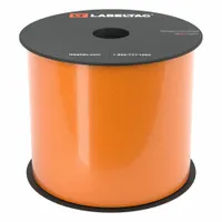 Continuous vinyl label roll for thermal transfer printing, 4 inches wide by 75 feet long. Orange gloss finish suitable for indoor and outdoor use. Compatible with LabelTac 4 printer series. Used for creating durable identification labels and signs in industrial environments