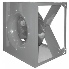 Unassembled belt-drive plenum fan with a 22-inch backward-curved wheel. Delivers 5,361 cfm at 0.250 inches of static pressure. Powered by a Totally Enclosed Fan Cooled motor rated for 115/208-230V AC. Suitable for industrial ventilation, exhaust, or supply air systems.