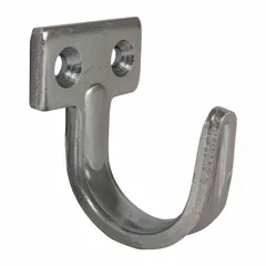 Steel utility hook with a silver finish, measuring 2 in length, 2 in overall height, and 1 1/2 in overall width. Designed for use with truck box mounting hardware, compatible with manufacturer models WJ225 and WJ225R. Commonly used to secure tools or equipment in utility truck compartments.