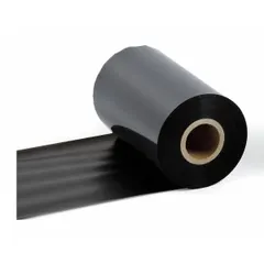 Black resin ribbon for industrial label printing. Abrasion-resistant and RoHS compliant. Designed for use with i7100 printer series. Suitable for producing high-contrast text and barcodes on compatible label materials.