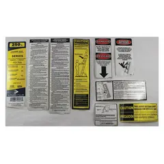 Replacement label kit for Louisville Ladder models FE1716, FE1720, FE1724, and FE1728. Used to restore safety and identification markings on industrial ladders.