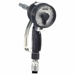 This analog metered manual dispense gun features a steel nozzle body and a 1/2 in NPTF straight connection. With a maximum flow rate of 4 gpm, it is suited for controlled dispensing of lubricants or fluids from drums in industrial maintenance, automotive service, and manufacturing settings.
