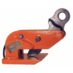 Steel plate-lifting clamp for horizontal lifting of steel plates. Features a load ring attachment for manual connection to a hoist or crane. Working load limit 3,000 lb. Supplied as a 2-pack.