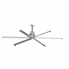 This SKYBLADE GPROP series industrial HVLS ceiling fan features a 7 ft blade diameter and delivers 29,942 cfm airflow. It operates on 120/230V AC single-phase power, draws 5.6 A, and offers variable speed control. Suitable for large commercial and industrial spaces such as warehouses, factories, and distribution centers. No light kit included.