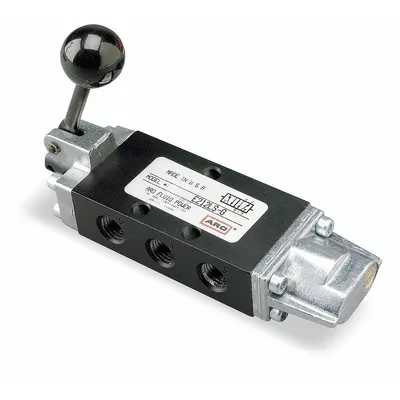 ARO Manual Air Control Valve: E, Four-Way / Three-Position, Lever, Black - ARO E Series Manual Air Control Valves