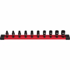 This 10-piece SAE impact socket set includes sockets ranging from 3/16 in to 9/16 in with a 1/4 in drive size. Designed for use with impact wrenches, it features a friction retention mechanism to securely hold fasteners. Suitable for automotive repair, construction, and industrial maintenance tasks.