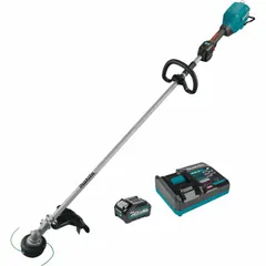 Battery-powered string trimmer with a 72-inch drive shaft and 30 cc motor. Features a drive shaft type shaft and is not capable of gas operation. Suitable for cutting grass and weeds in landscaping and grounds maintenance tasks such as trimming along fences, walls, and garden beds.