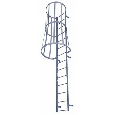 COTTERMAN Fixed Ladder with Safety Cage: 14 ft Overall Ht, 26 in Overall Wd, Steel - Safety Cage Fixed Ladders