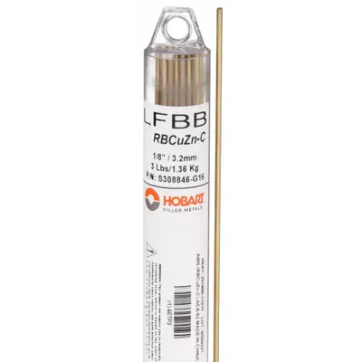 HOBART Low-Fuming Bronze Brazing Alloy RBCuZn-C Bare Rod 1/8 in x 36 in - Low-Fuming Bronze Brazing Alloys
