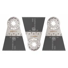 Starlock Plus mounted blade for straight cutting in plastic materials. Overall length 3 13/16 in. Sold as a 3-pack. Suitable for flush or plunge cuts in plastic panels, pipes, or sheets.