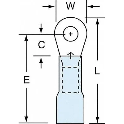 3M Ring Terminal: Blue, Heat Shrink Insulation, #6 Stud Size, 16 AWG to 14 AWG Wire Sizes - Insulated Ring Terminals with Heat Shrink