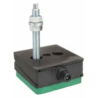 This vibration-isolating leveling pad features a smooth neoprene isolator to dampen machine vibration and reduce noise. With dimensions of 4 17/32 in length, 4 17/32 in width, and 2 11/64 in height, and an M16 thread size, it is suited for leveling and isolating vibration in industrial equipment mounting applications