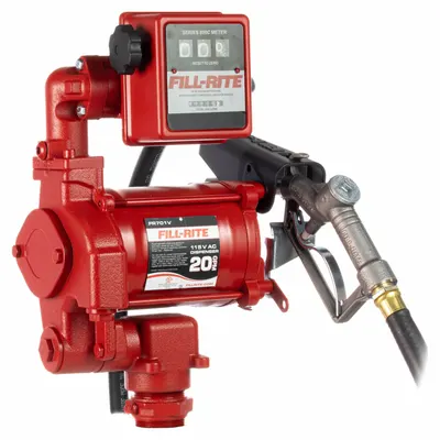 FILL-RITE Electric Drum Pump: 20 gpm Max. Flow Rate, 115 V AC, 1/3 hp HP, Cast Iron - Metered Bung-Mount AC-Powered Fuel Transfer Pumps