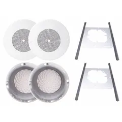 This powered 2-way ceiling-mount speaker kit is designed for indoor use. It features 8 ohm impedance and a 13-inch overall width. Sold as a pair (1 PR), it is suitable for distributed audio in commercial or residential settings.