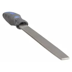 Rectangular file with tapered double-cut pattern for general-purpose metal shaping and deburring. Bastard cut and natural finish. Dimensions: 8 in length without tang, 13/16 in width, 7/32 in thickness.
