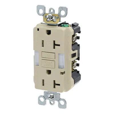 LEVITON GFI Receptacle: Decorator Duplex, 5-20, Ivory, GFCI, 125V AC, 20 A - General Purpose Receptacles