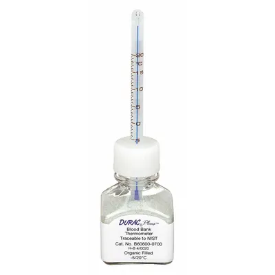DURAC PLUS Bottle Thermometer: -5°C to 20°C, +/-0.75°C, 30 mL Bottle Volume - Analog Bottle Thermometers for Incubators & Water Baths