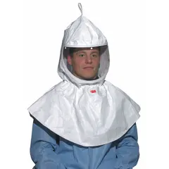 Universal-size hood and hard hat assembly for use with powered air-purifying respirator (PAPR) or supplied-air respirator (SAR) systems. Includes two H-110 face shield covers. Provides head, face, and eye protection in environments with airborne contaminants.