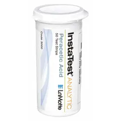 Single-parameter test strips for measuring peracetic acid concentration from 0 to 160 ppm. Each strip is 3 inches long, and the pack contains 50 tests. Suitable for on-site verification of peracetic acid levels in industrial water treatment, sanitation, and disinfection processes.
