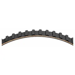 Timing belt with metric V-belt profile, 657 mm effective length, and fiberglass reinforcing cord. Used for precision engine synchronization in automotive timing applications.