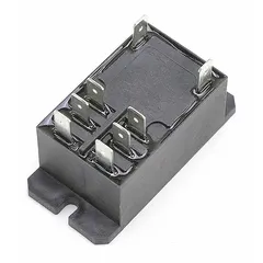 This switching relay is designed for use in HVACR systems to control electrical loads such as compressors, fans, and pumps. It enables low-voltage signals to safely activate higher-voltage components, serving as an intermediary switch in commercial and industrial heating, ventilation, air conditioning, and refrigeration applications.