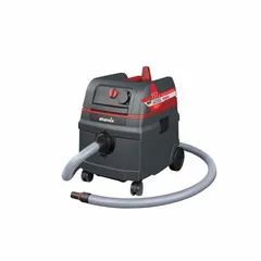 This corded dry/wet dust extractor features HEPA filtration for capturing fine particulates. It has a 6 3/5 gallon plastic tank, 157 cfm air flow, and a 1 3/8 inch hose diameter. Suitable for dust collection in renovation, demolition, and workshop cleanup applications.
