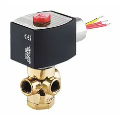 This 3-way/2-position normally closed solenoid valve from REDHAT features a 1/4 in pipe size and operates on 120V AC (110V AC). It includes a watertight coil enclosure and a manual operator for temporary override. Suitable for controlling the flow of air, water, or light oil in industrial automation and fluid-handling systems.