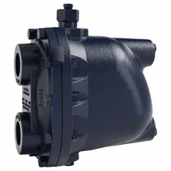 Ductile iron C-pattern float and thermostatic steam trap with 2-inch FNPT connection. Rated for 13,000 lb/hr maximum capacity and 300 psi maximum pressure at 650°F. Features a stainless steel float and is designed for horizontal installation. Used to automatically drain condensate from steam lines while preventing steam loss in industrial steam distribution systems, heat exchangers, and process equipment.