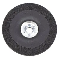 General purpose grinding wheel for carbon and stainless steel. Aluminum oxide construction with 24 grit. Type 27 depressed center design for weld removal, surface blending, and edge chamfering. Dimensions: 4 1/2" diameter, 1/4" thickness, 5/8"-11 arbor
