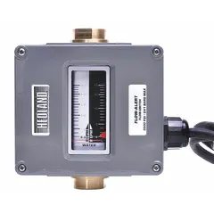 Aluminum-bodied flow switch with 1/2 in FNPT connections, adjustable set point from 0.5 to 5 gpm, and normally closed SPDT switch. Rated 10 A at 250V AC and 0.5 A at 125V DC. Used in water piping systems to monitor flow and trigger alarms or shutdowns.
