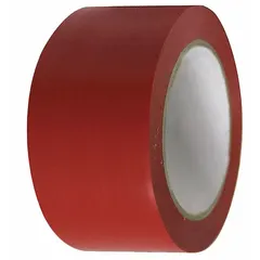 Solid red vinyl tape, 2 in x 108 ft, 5 mil thick. No legend. Used for marking aisles, hazard zones, and storage areas in industrial facilities.