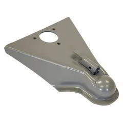 This Type IV A-Frame coupler is constructed from steel with a primer finish. It has a gross towing weight capacity of 10,000 lb. Used for connecting trailers to tow vehicles in heavy-duty towing applications.