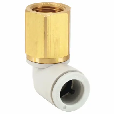 SMC KQ2LF04-01A Push-to-Connect x BSPT Elbow Fitting, Brass, White, 1/8" Thread - Polybutylene & Brass Tube Fittings