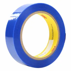 Polyester film tape with silicone adhesive, blue, 1 in width, 72 yd length, 2.4 mil thickness, supplied in a 36-pack. Designed for high-temperature masking applications such as powder coating, wave soldering, and plasma spray, where clean removal without residue is required.