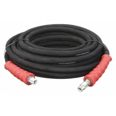 SPEEDAIRE Pressure Washer Hose: 3/8 in ID, 30 ft Lg, Rubber, Black, 3/8 in x 3/8 in Fitting Size - Sewer Hoses