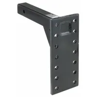 Steel pintle mount with a 2 in x 14-1/2 in shank diameter. Includes mounting kit and installation information. Used for heavy-duty towing on trucks, trailers, and agricultural equipment