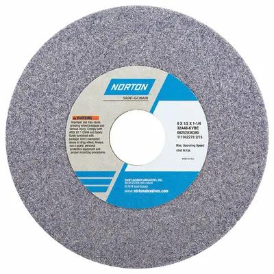 NORTON Straight Grinding Wheel: Type 1, 6" x 1/2" x 1 1/4", 32A46-KVBE, 5 PK - Grinding Wheels for Moderate-to-Heavy Grinding of Tool Steels