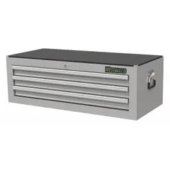 Light-duty intermediate chest with three drawers for organized storage of tools and small parts. Overall width 42 3/4 inches, overall depth 18 1/2 inches. Suitable for workshop, garage, and light industrial use where drawer-based access is needed.