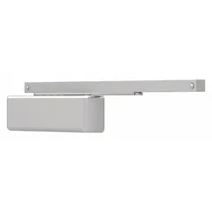 This LCN 4110 Series standard arm-mount door closer is constructed of aluminum with a Grade 1 heavy-duty performance rating. It features a track arm, non-hold open operation, and an adjustable spring size 4. ADA compliant for interior use, it is suitable for high-traffic commercial or industrial doors requiring reliable automatic closing.
